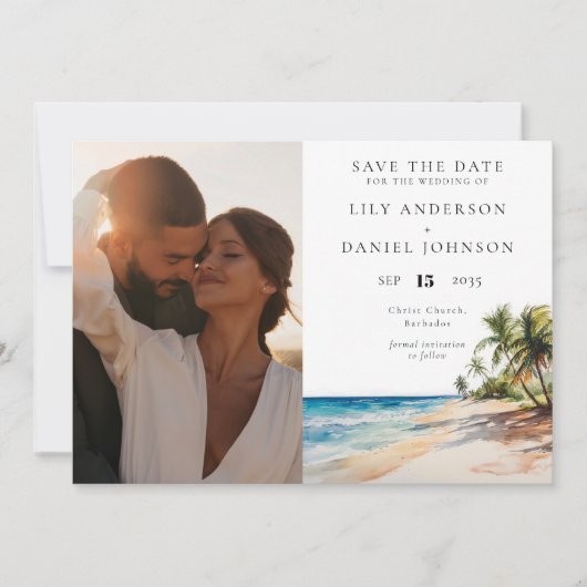 Save The Date Photo de mariage tropical à l'aquarelle (Devant)