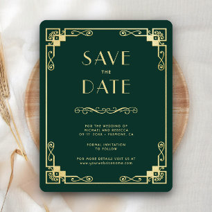 Save The Date Photo de mariage vintage Art Déco vert émeraude et