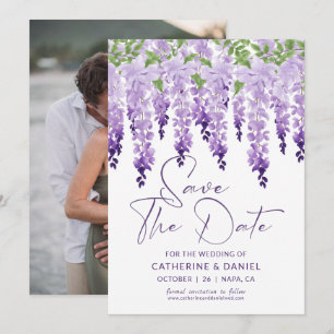 Save The Date Photo de mariage violet wisteria aquarelle