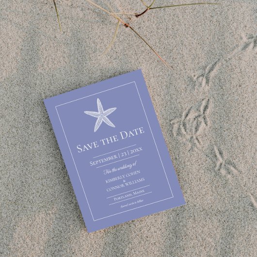 Save The Date Photo de monogramme d'étoile de mer de pervenche