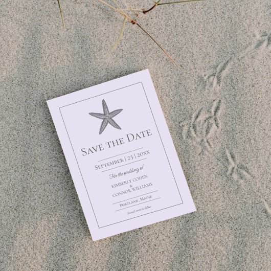 Save The Date Photo de monogramme d'étoile de mer lavande