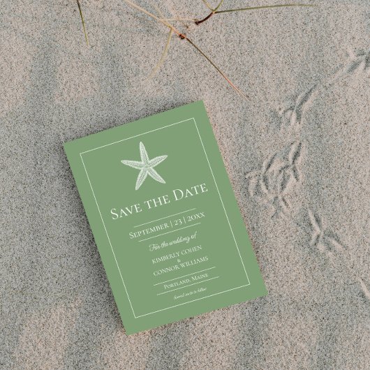 Save The Date Photo de monogramme d'étoile de mer vert mousse