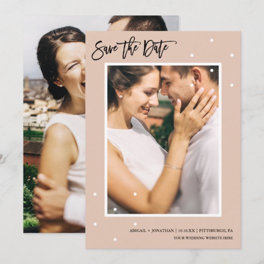 Save The Date Photo de points neutres modernes Enregistrer la da (Devant / Derrière)