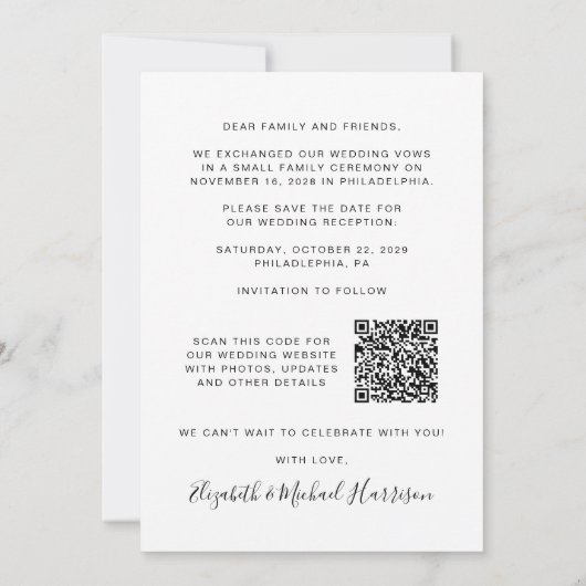 Save The Date Photo de réception de mariage Code QR (Dos)