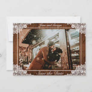 Save The Date Photo de Rustic Wood & White Lace Wedding