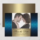 Save The Date Photo de sauvegarde de date de damas bleu et or (Devant / Derrière)