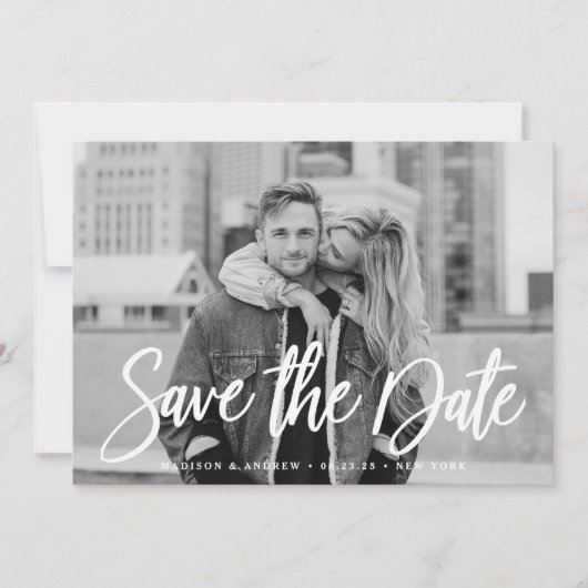 Save The Date Photo de script blanc élégant Enregistrer la date (Devant)