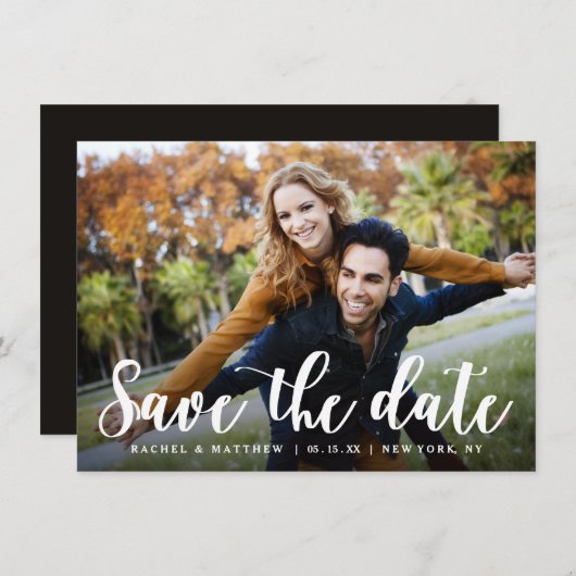 Save The Date Photo de script blanc moderne Enregistrer la date (Devant / Derrière)