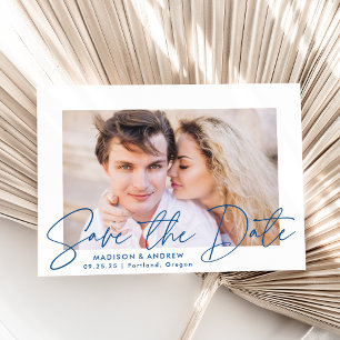 Save The Date Photo de script bleu manuscrit moderne