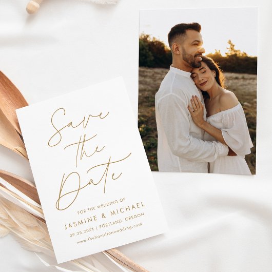 Save The Date Photo de script doré moderne