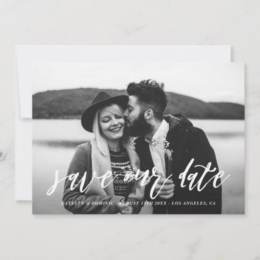Save The Date Photo de script lettres main blanche Enregistrer l (Devant)