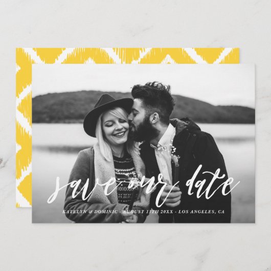 Save The Date Photo de script lettres main blanche Enregistrer l (Devant / Derrière)