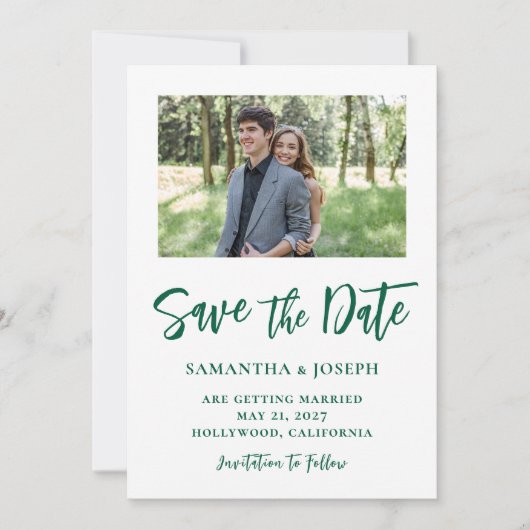 Save The Date Photo de script manuscrit en vert chasseur (Devant)
