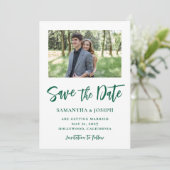 Save The Date Photo de script manuscrit en vert chasseur (Debout devant)