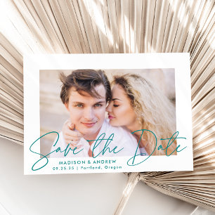 Save The Date Photo de script Turquoise manuscrit moderne