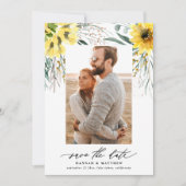 Save The Date Photo de tournesol botanique moderne à eucalyptus (Devant)