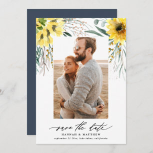 Save The Date Photo de tournesol botanique moderne à eucalyptus