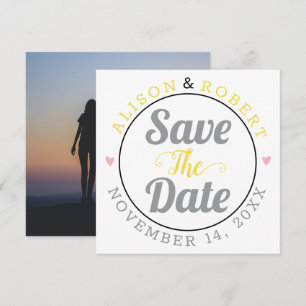 Save The Date Photo de typographie gris et jaune sur le dos