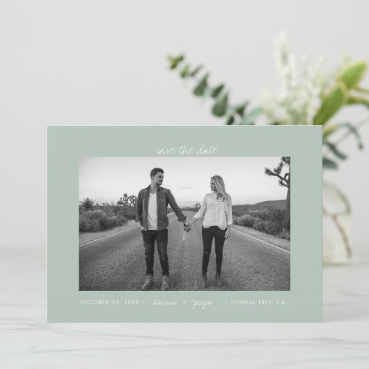 Save The Date Photo décontracté Pastel Sage Frame (Debout devant)