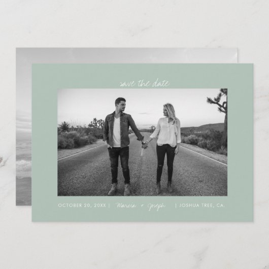 Save The Date Photo décontracté Pastel Sage Frame (Devant / Derrière)