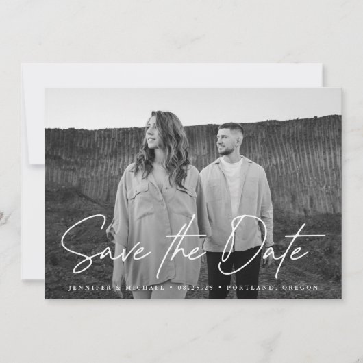 Save The Date Photo décontracté Script Navy (Devant)
