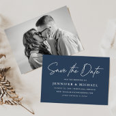 Save The Date Photo décontracté Script Navy