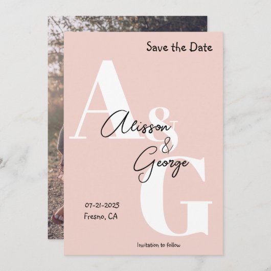 Save The Date Photo des initiales modernes (Devant / Derrière)