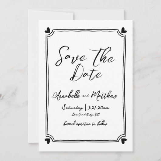 Save The Date Photo Dessiné à la Main Mariage Simple et Fantaisi (Devant)