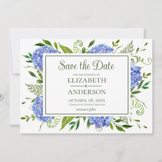 Save The Date Photo d'hortensias bleus (Devant)