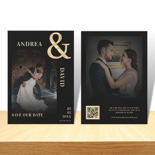 Save The Date Photo dorée délavée avec code QR pour mariage