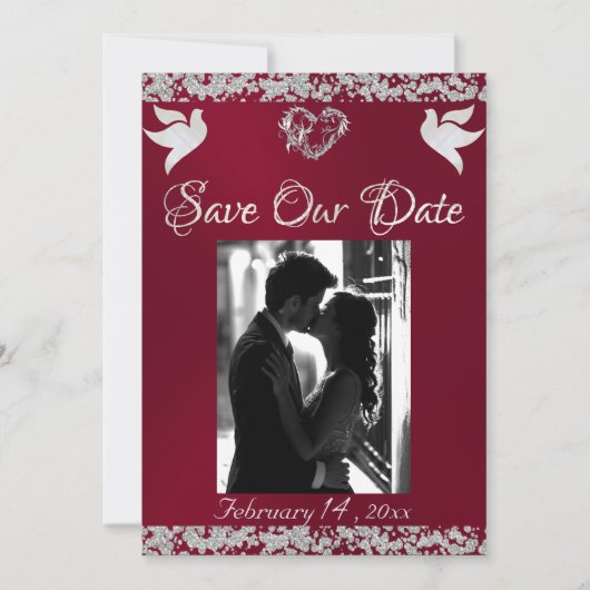 Save The Date Photo, Doves, Coeur d'Argent & Parties scintillant (Devant)