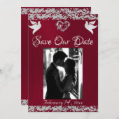 Save The Date Photo, Doves, Coeur d'Argent & Parties scintillant (Devant / Derrière)