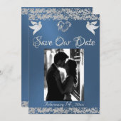 Save The Date Photo, Doves, Coeur d'argent & Parties scintillant (Devant / Derrière)