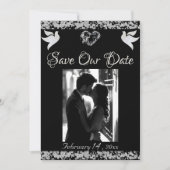 Save The Date Photo, Doves, Coeur et Parties scintillant Argent  (Devant)