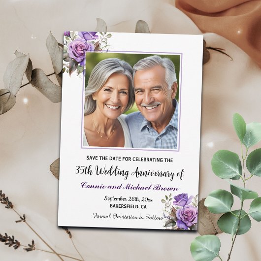 Save The Date Photo du 35e anniversaire du Mariage Rose violet