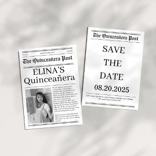 Save The Date Photo du journal unique en noir et blanc Quinceañe