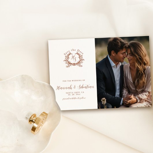 Save The Date Photo du Mariage de la crête de monogramme