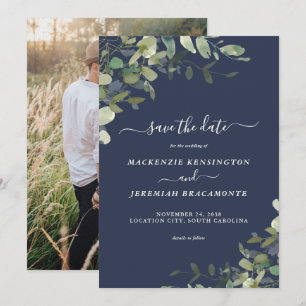 Save The Date Photo du Mariage de l'Eucalyptus bleu de la Marine