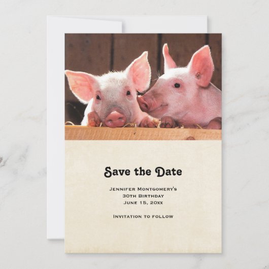 Save The Date Photo d'un animal de porcelets roses mignons (Devant)