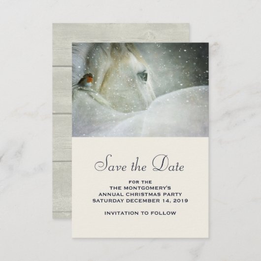 Save The Date Photo d'un magnifique cheval blanc en hiver (Devant / Derrière)