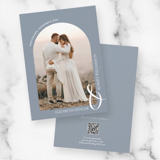 Save The Date Photo Dusty Blue QR Code Mariage