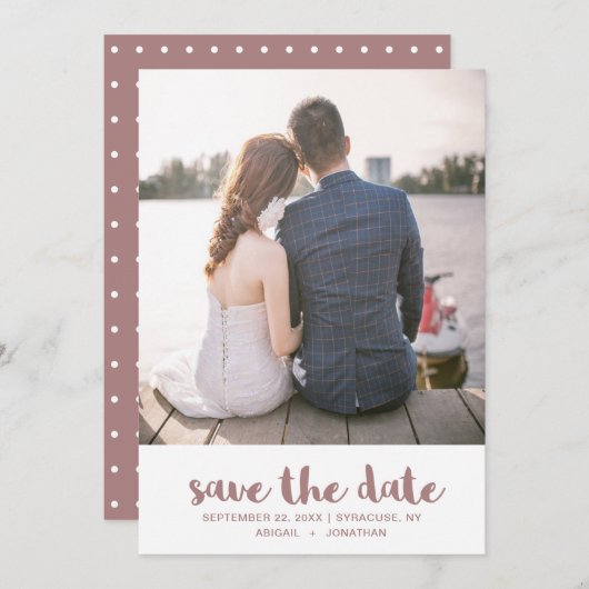 Save The Date Photo Dusty Rose et Pois blancs (Devant / Derrière)