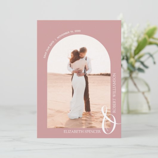 Save The Date Photo Dusty Rose QR Code Mariage (Debout devant)