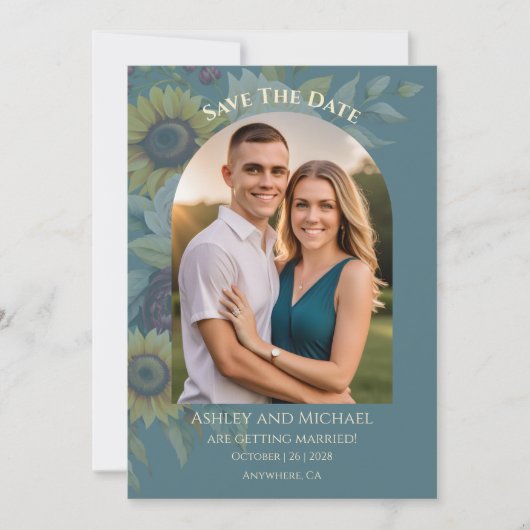 Save The Date Photo Élégance Campagnarde Tournesol (Devant)