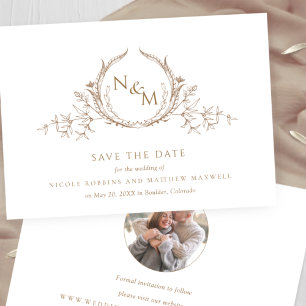 Save The Date Photo, Elegant Beige Cream Monogram Wedding