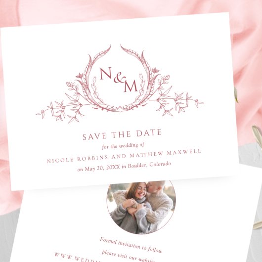 Save The Date Photo : Elegant Blush Pink Monogram Mariage