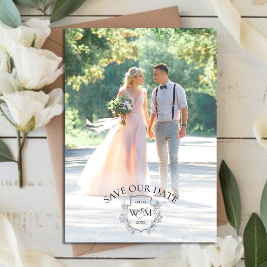 Save The Date Photo Elegant Crest Monogramme