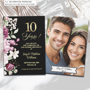 Save The Date Photo élégant d'anniversaire de mariage de 10 ans