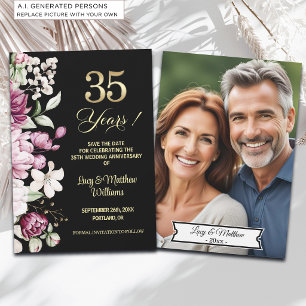 Save The Date Photo élégant d'anniversaire de mariage floral or