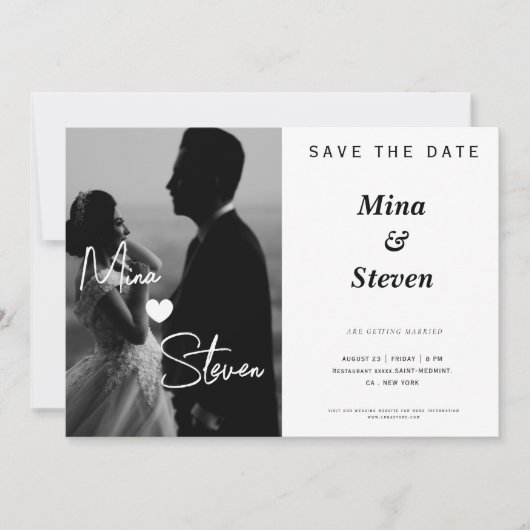 Save The Date Photo élégant en noir et blanc Mariage  (Devant)